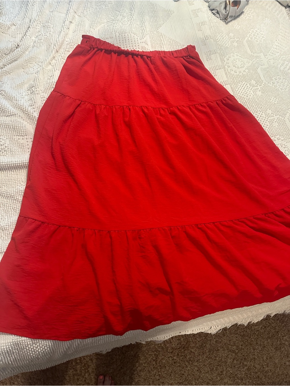 SHEIN Red Tiered Maxi Skirt